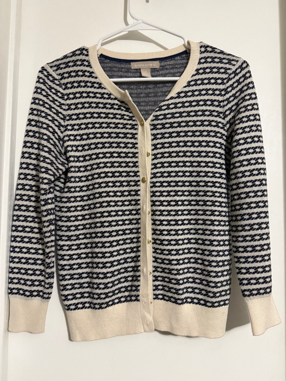 Banana Republic Navy and Cream Striped Knit Cardigan